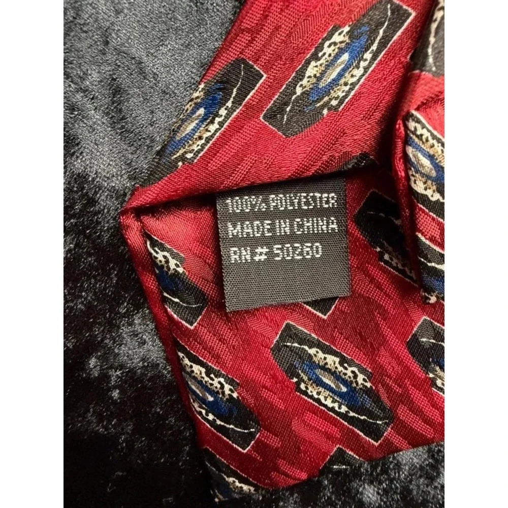 Boys Clip-On Tie Red Blue Geometric 17